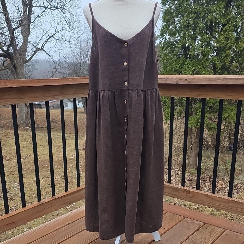 notPERFECTLINEN Sarah Button Down Slip Linen Dress, Size XL